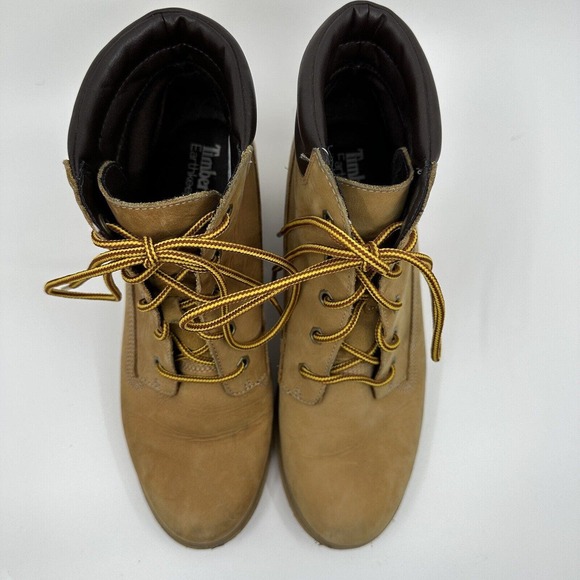 TIMBERLAND EARTHKEEPERS Womens 9.5 AMSTON WEDGE BOOTIE Lace Up Tan - Picture 3 of 10